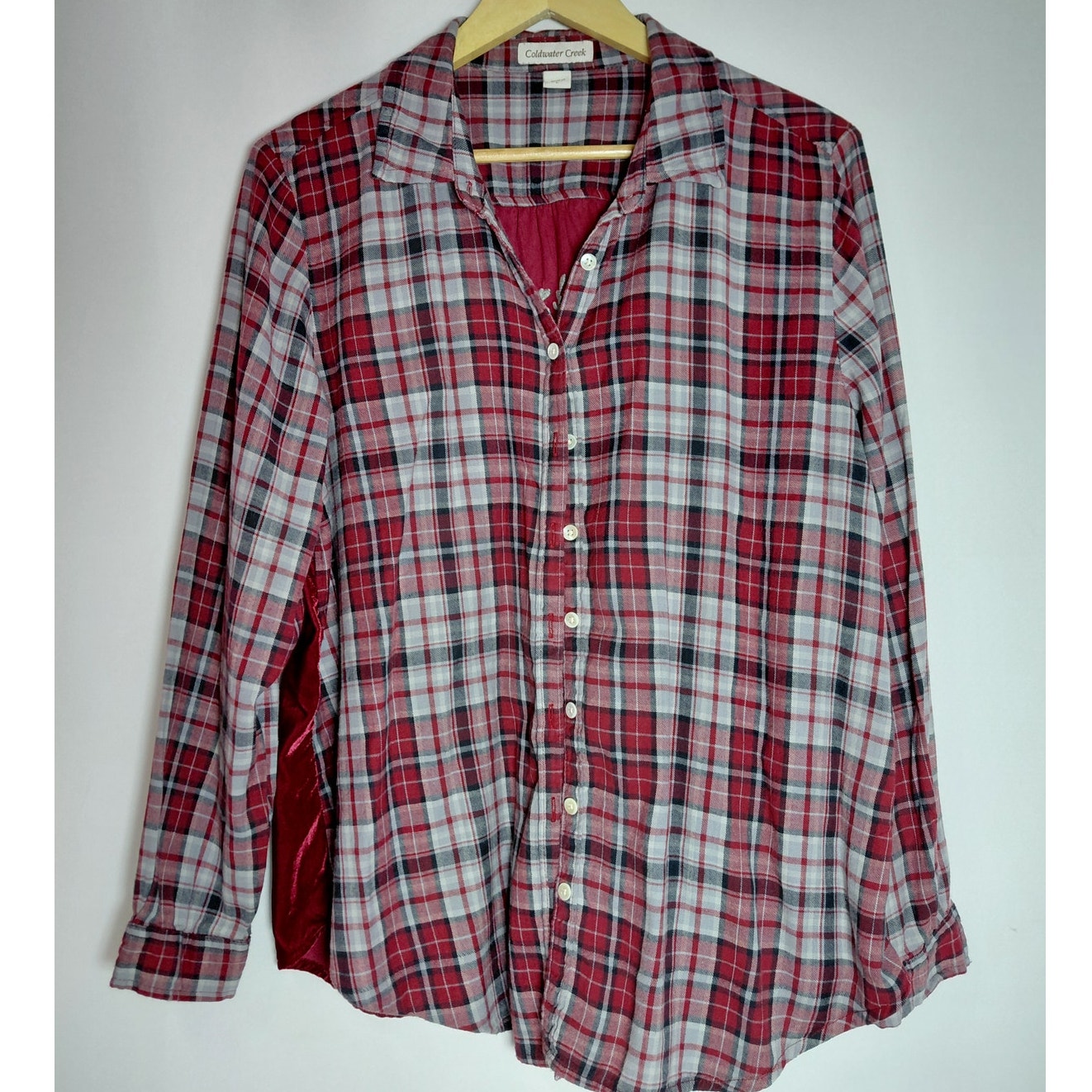 Coldwater Creek Plaid Button-Up Shirt Red Long Sleeve Collared Women Size L